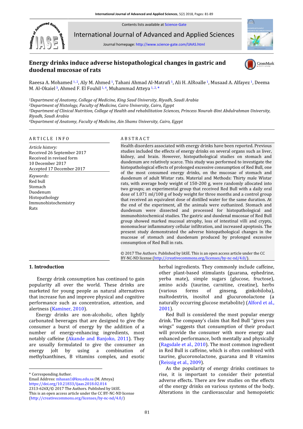 Energy Drinks Induce Adverse Histopathological Changes in Gastric and Duodenal Mucosae of Rats