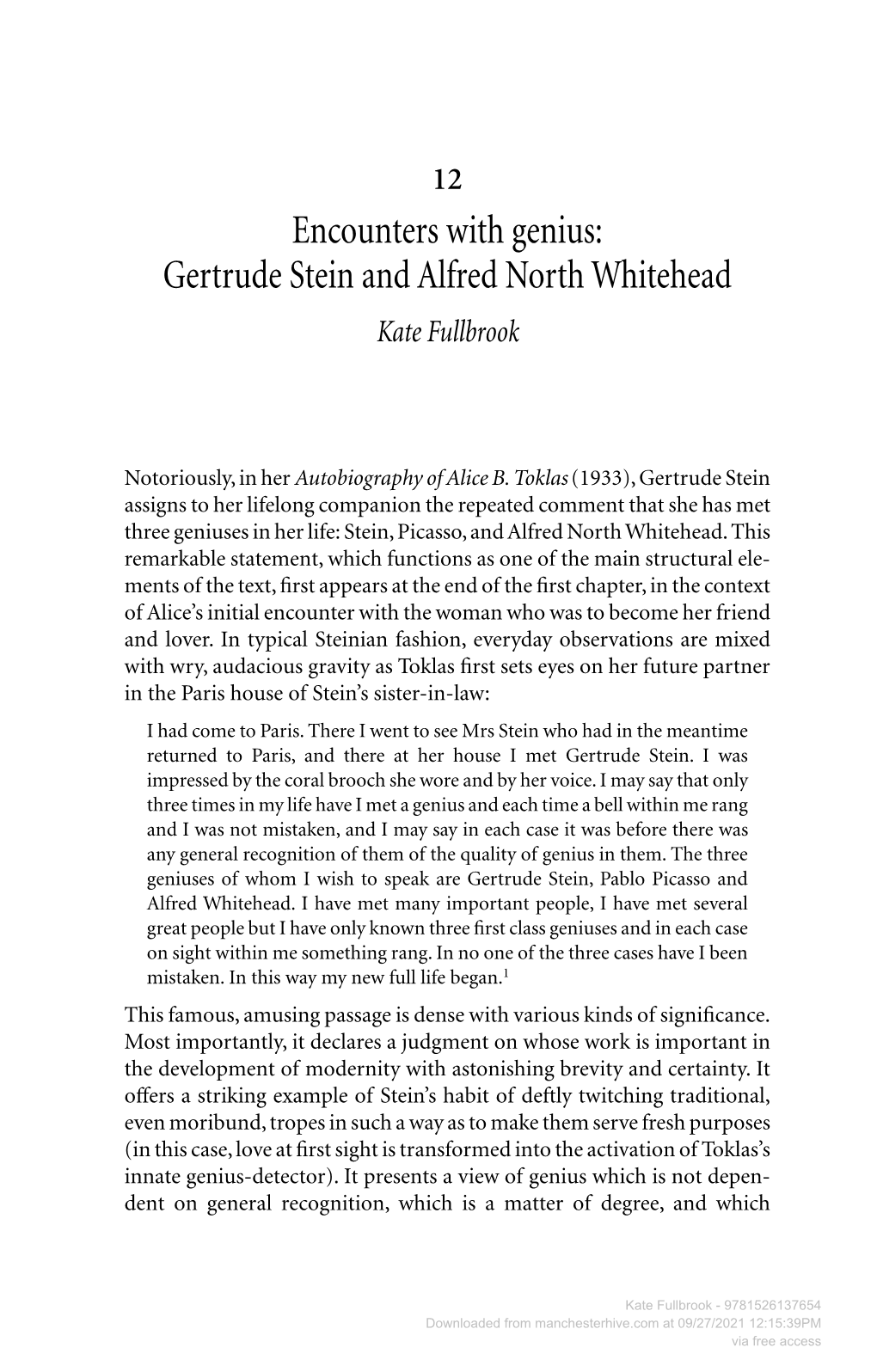 Gertrude Stein and Alfred North Whitehead Kate Fullbrook