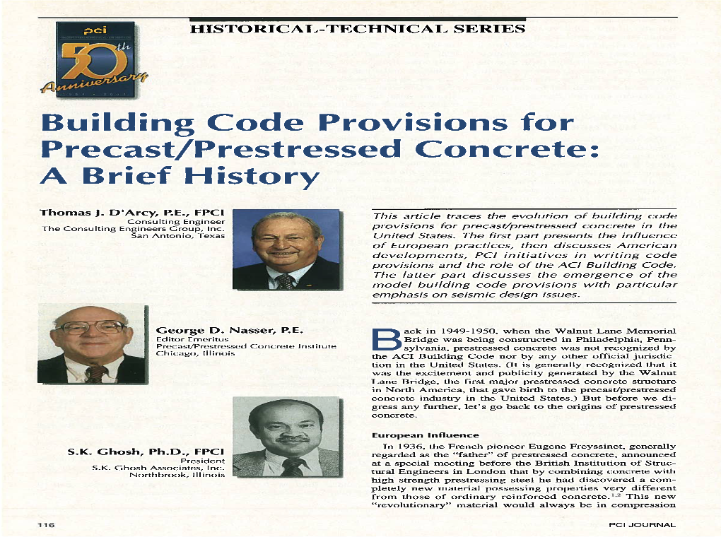 Building Code Provisions for Precast/Prestressed Concrete: a Brief History