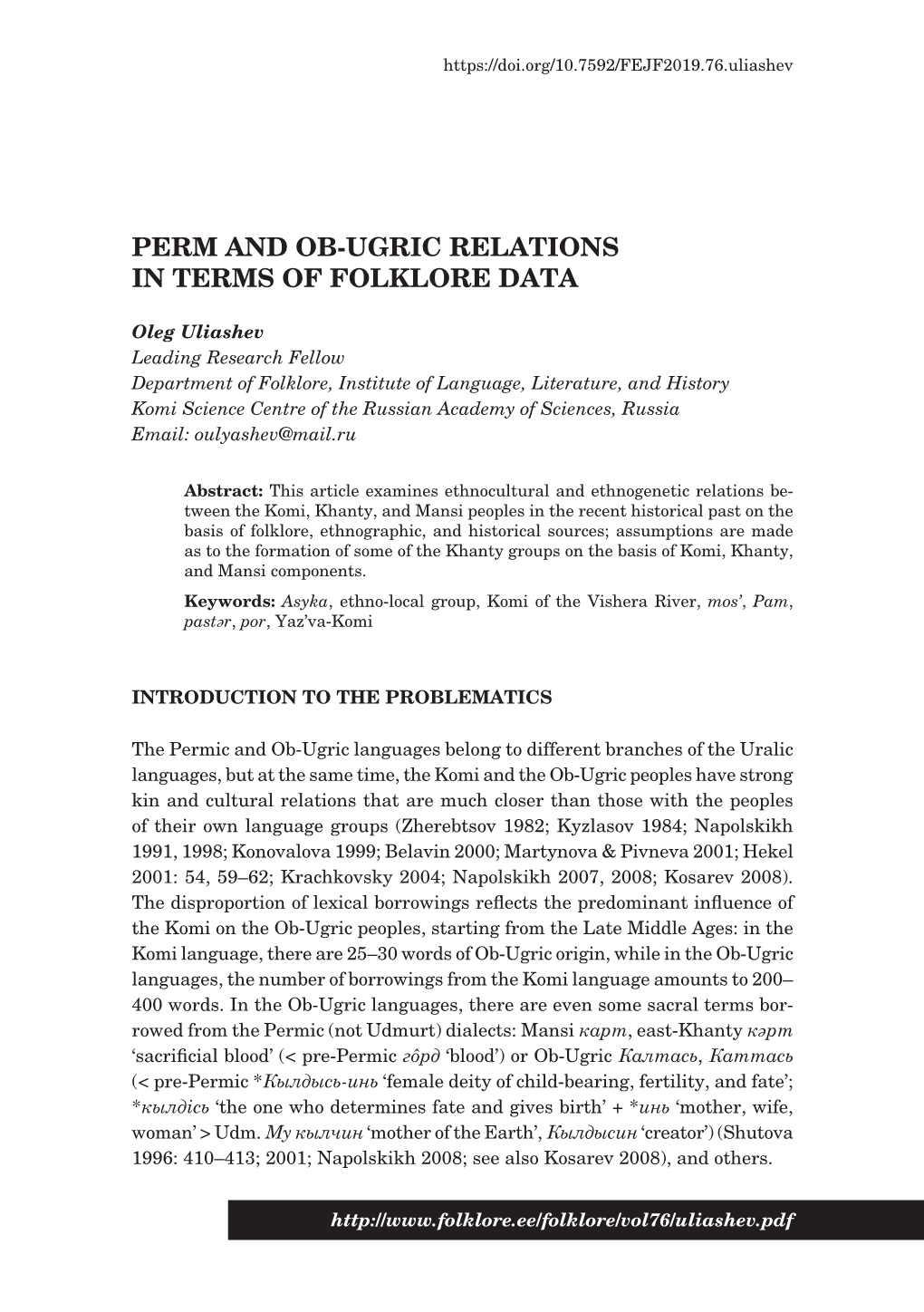 Perm and Ob-Ugric Relations in Terms of Folklore Data