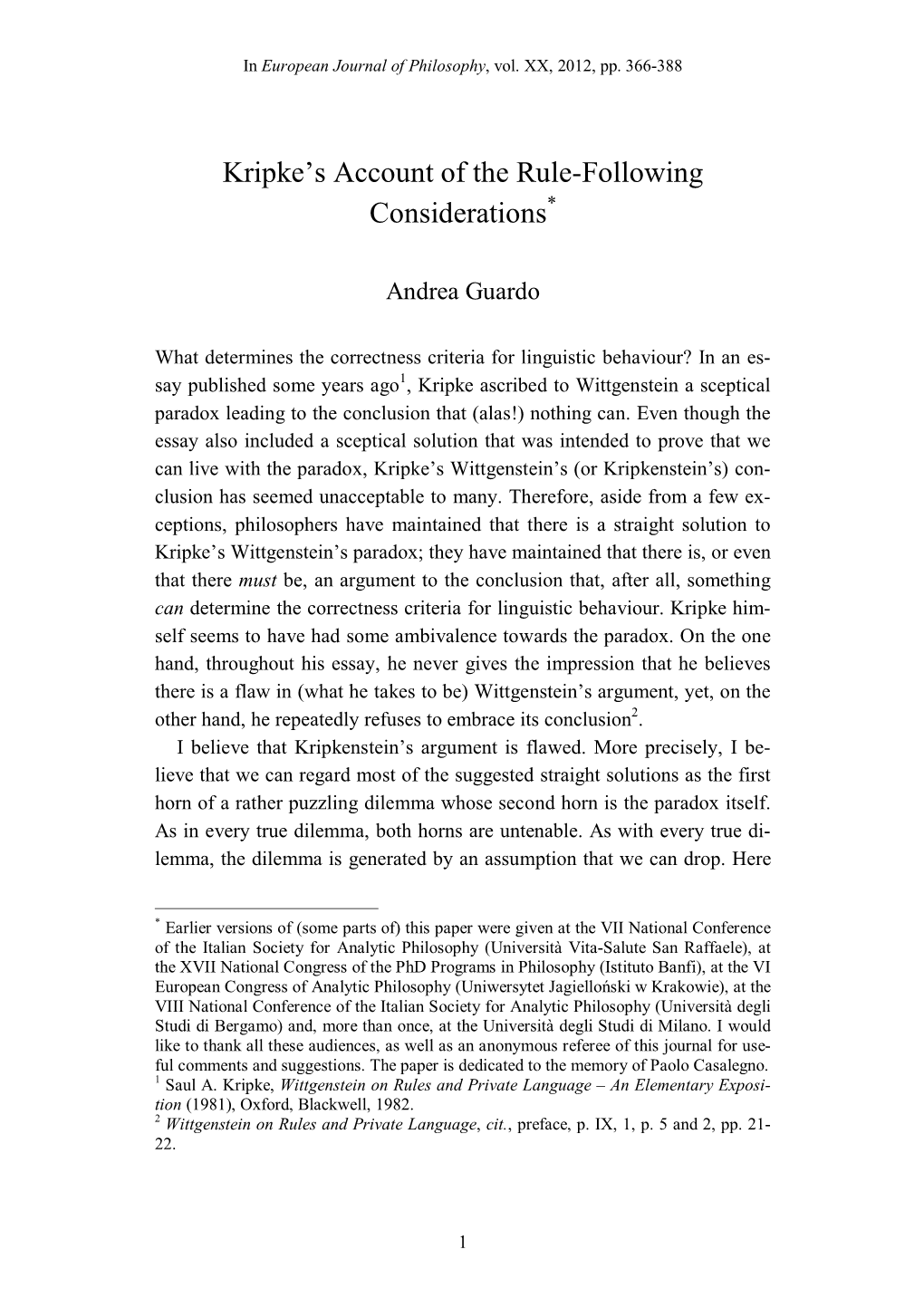 Kripke's Account of the Rule-Following Considerations