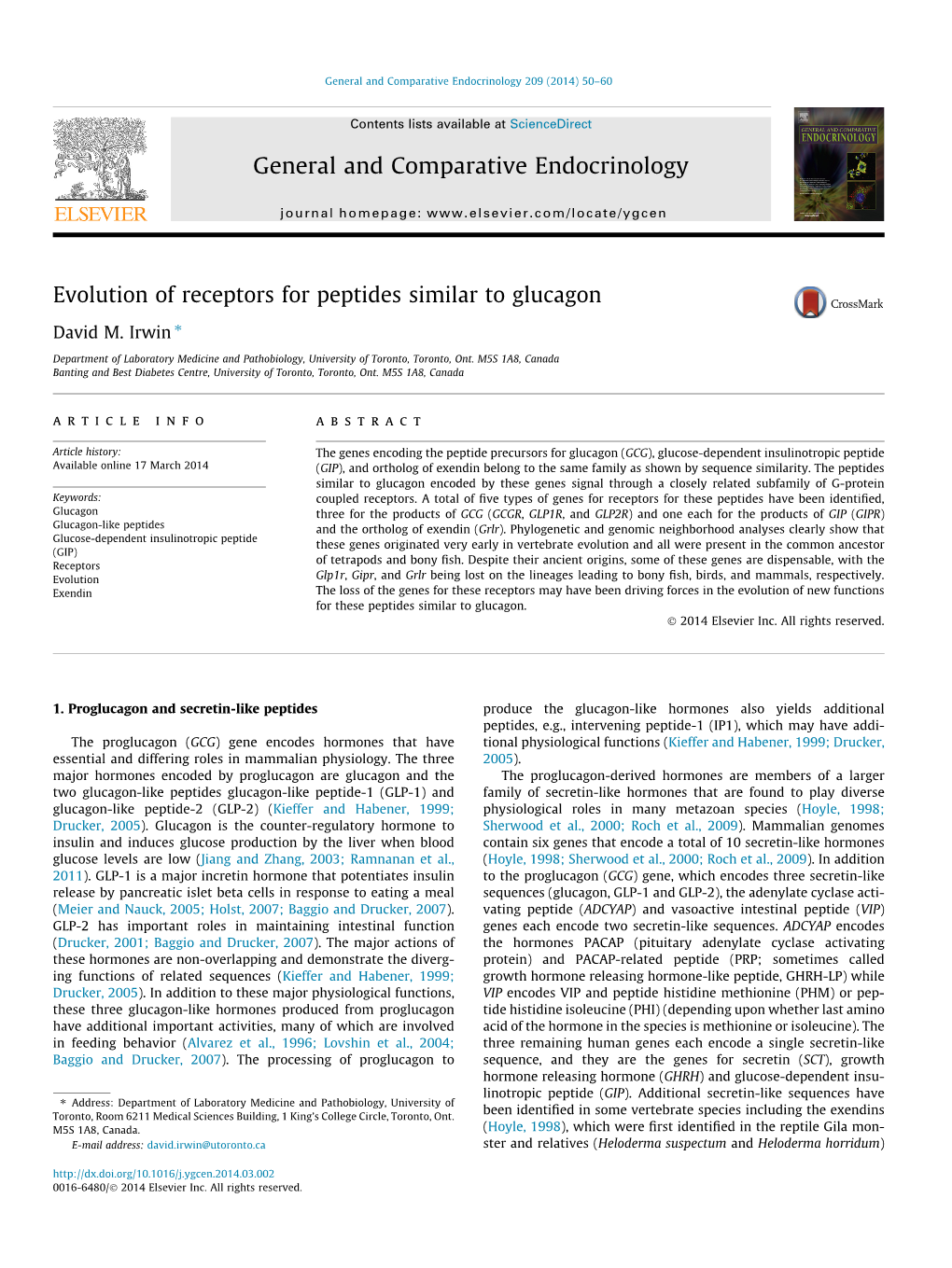 Evolution of Receptors for Peptides Similar to Glucagon ⇑ David M