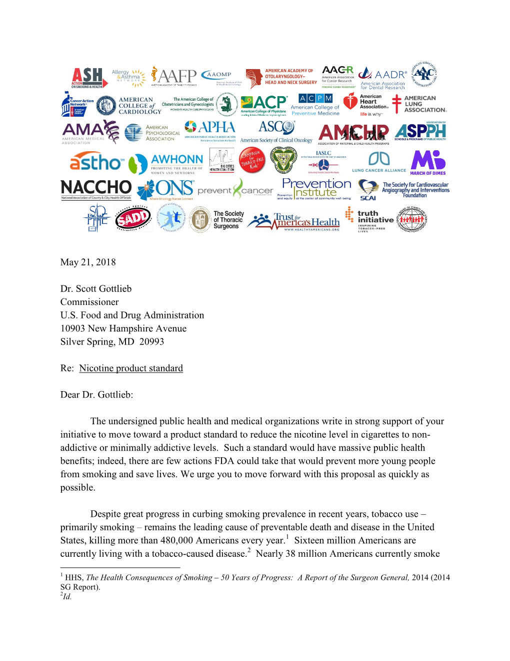 AAFP Letter to the FDA on the Nicotine Product Standard