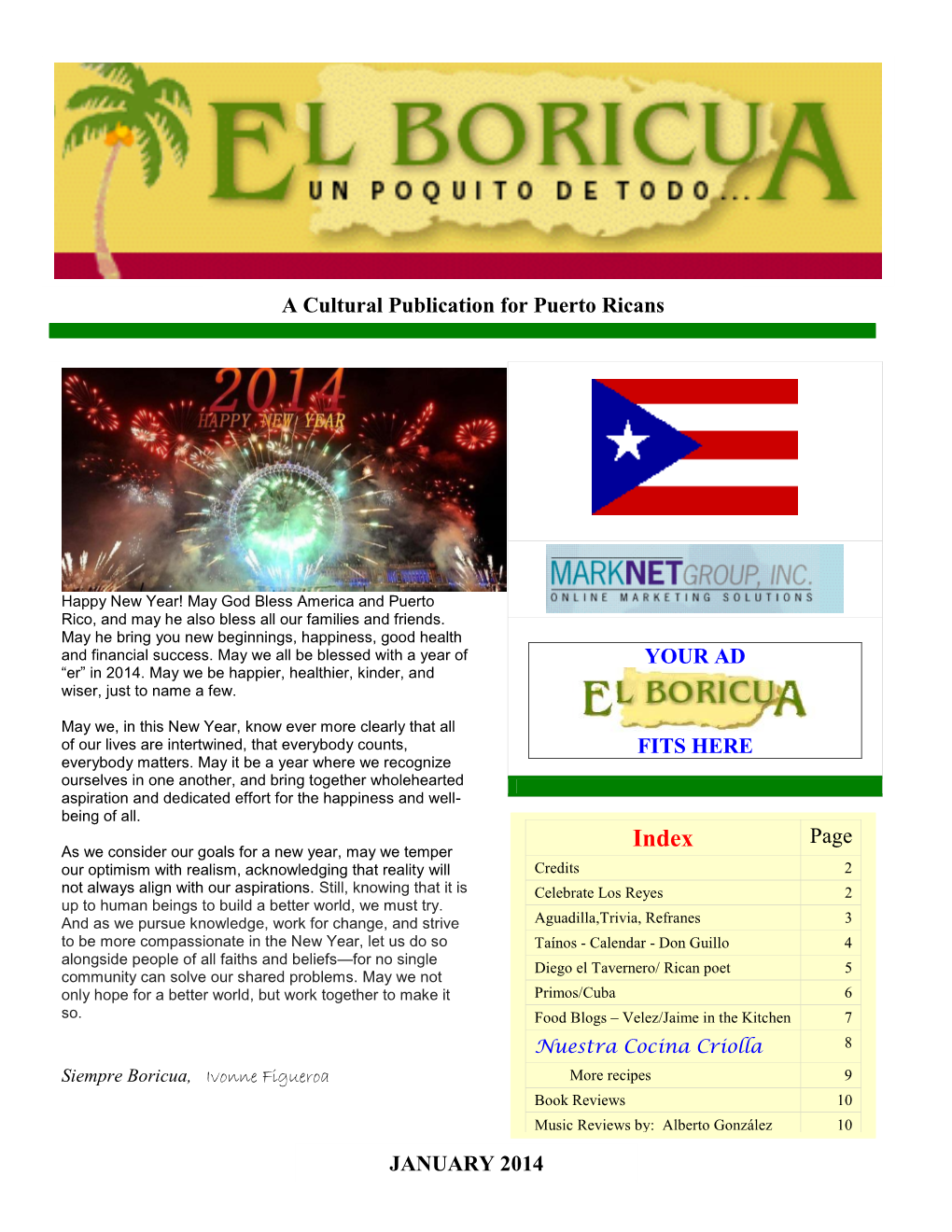 YOUR AD FITS HERE a Cultural Publication for Puerto Ricans Page JANUARY 2014