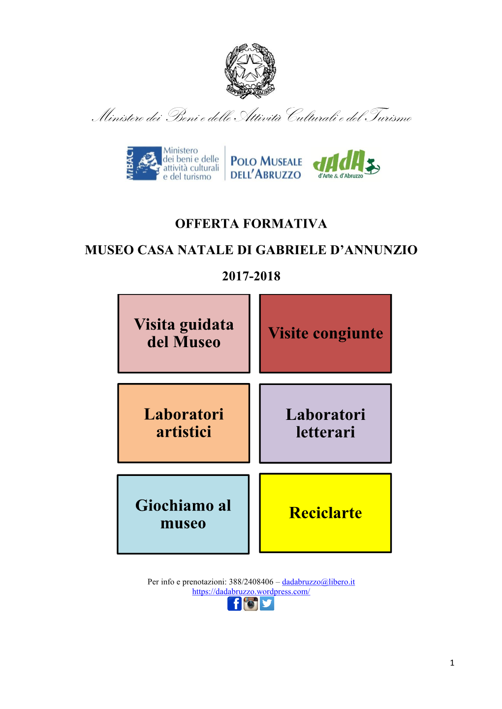 Offerta Formativa Museo Casa Natale Di Gabriele D'annunzio 2017-2018