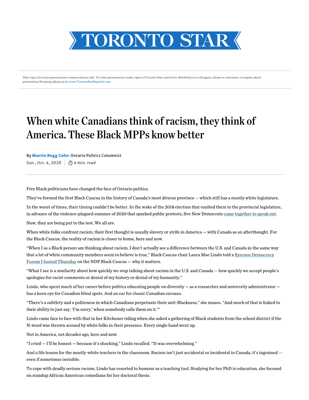 When White Canadians Think of Racism, They Think of America. These Black Mpps Know Better