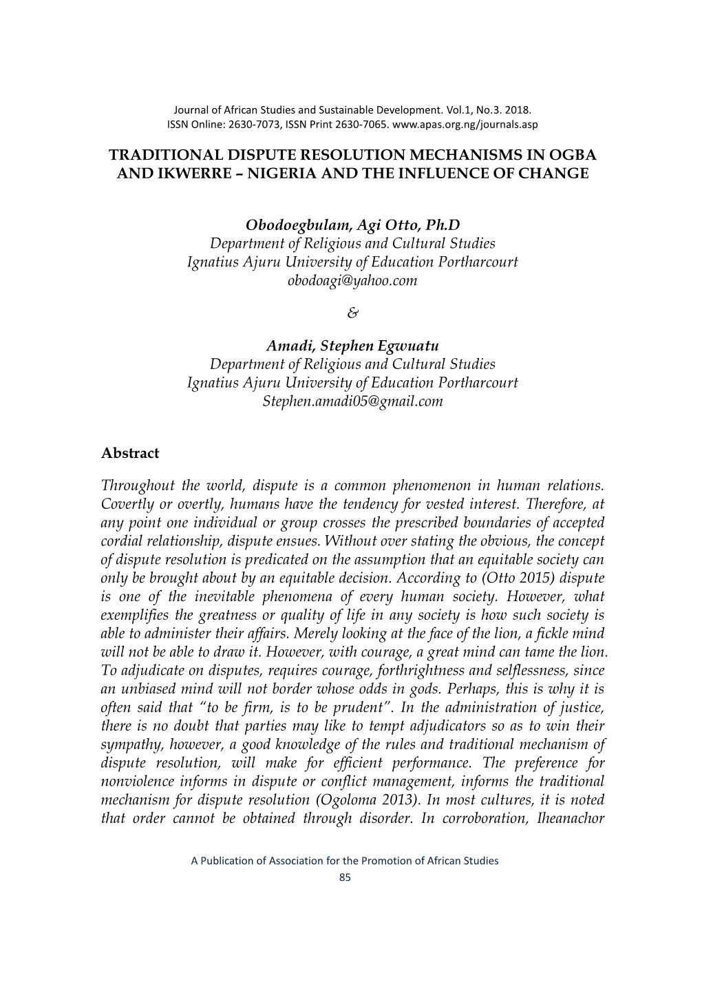 NIGERIA and the INFLUENCE of CHANGE Obodoegbulam, Agi Otto