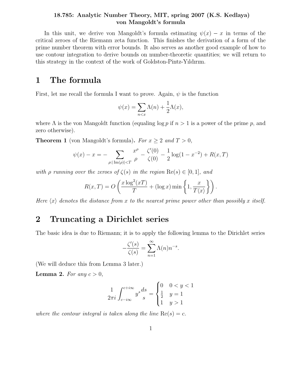 Von Mangoldt's Formula