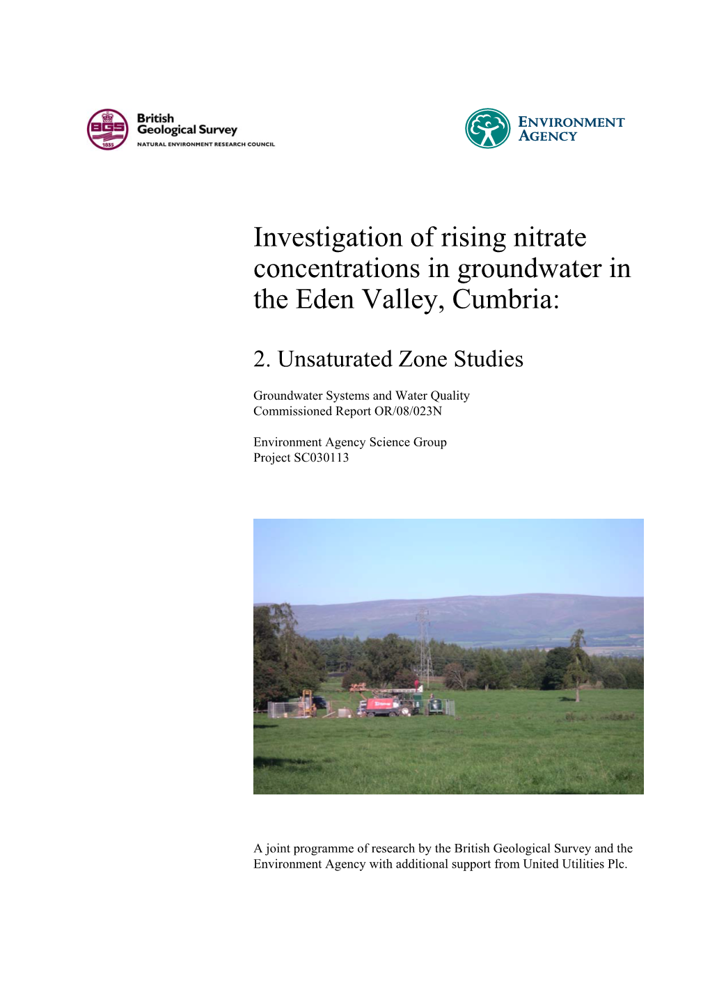 Investigation of Rising Nitrate Concentrations in Groundwater in the Eden Valley, Cumbria