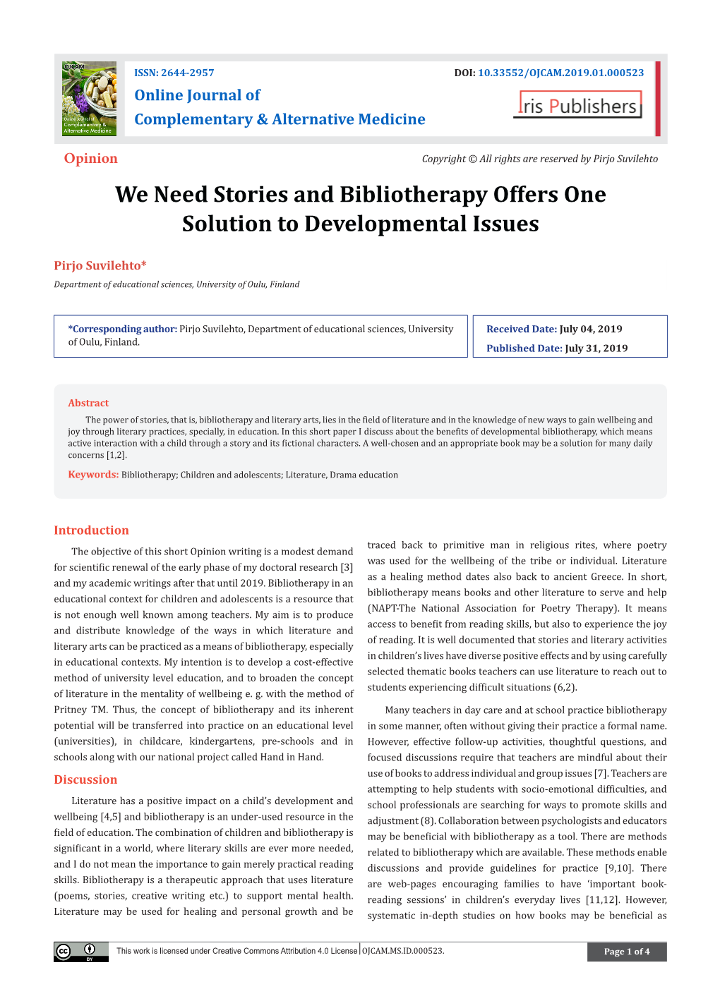 We Need Stories and Bibliotherapy Offers One Solution to Developmental Issues