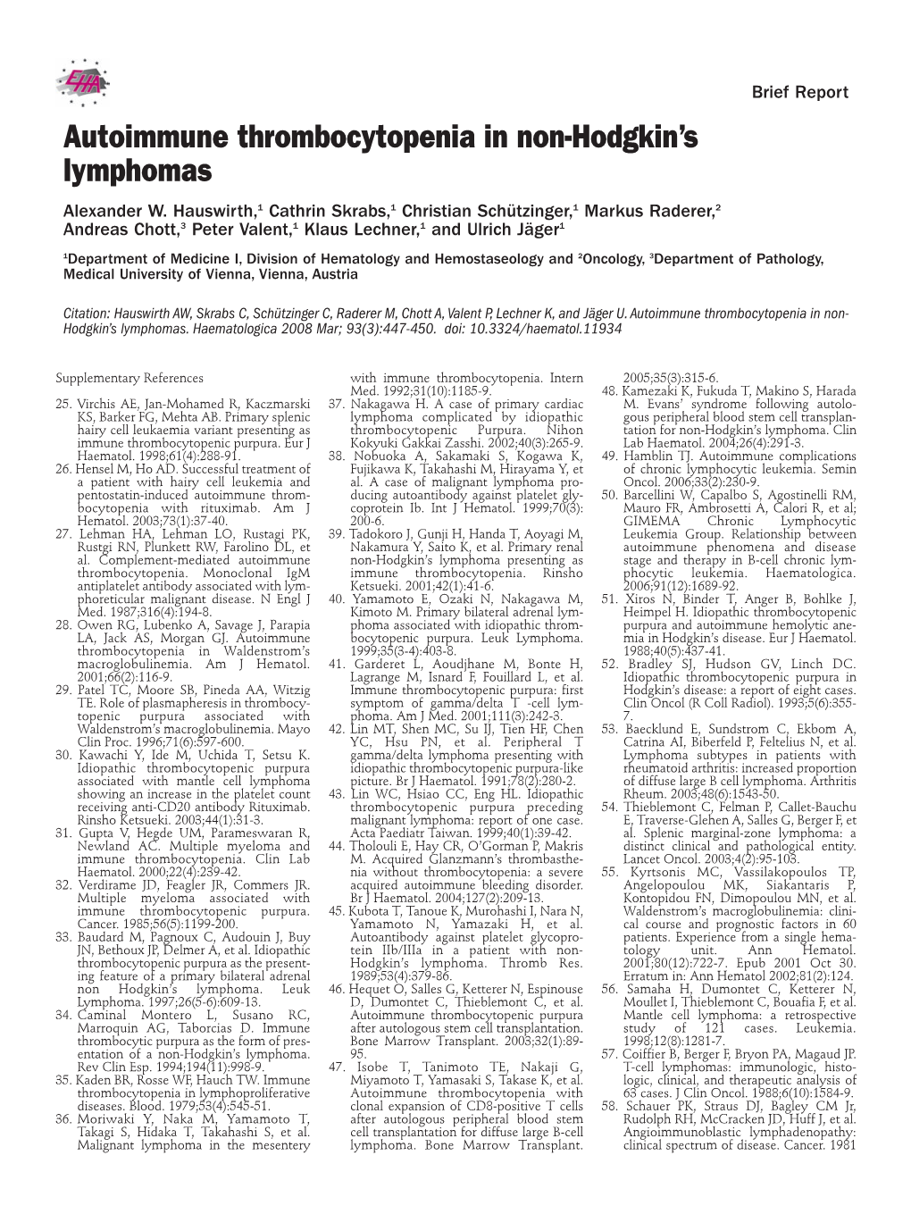Autoimmune Thrombocytopenia in Non-Hodgkin's Lymphomas