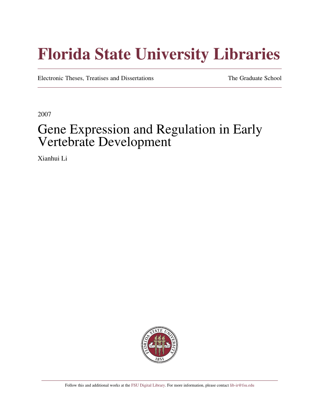 Gene Expression and Regulation in Early Vertebrate Development Xianhui Li