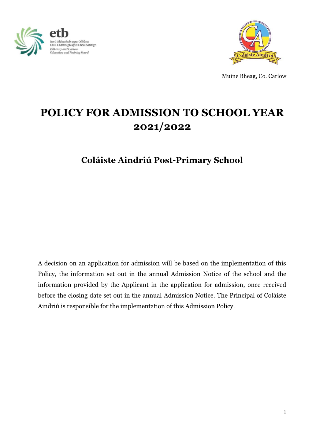 Admissions Policy