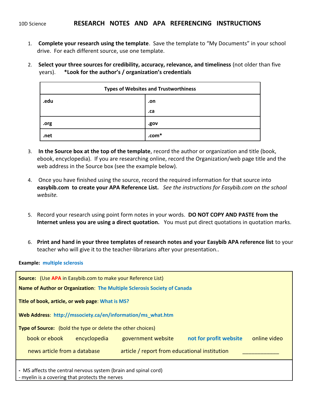 10D SNC Research and APA Referencing Instructions