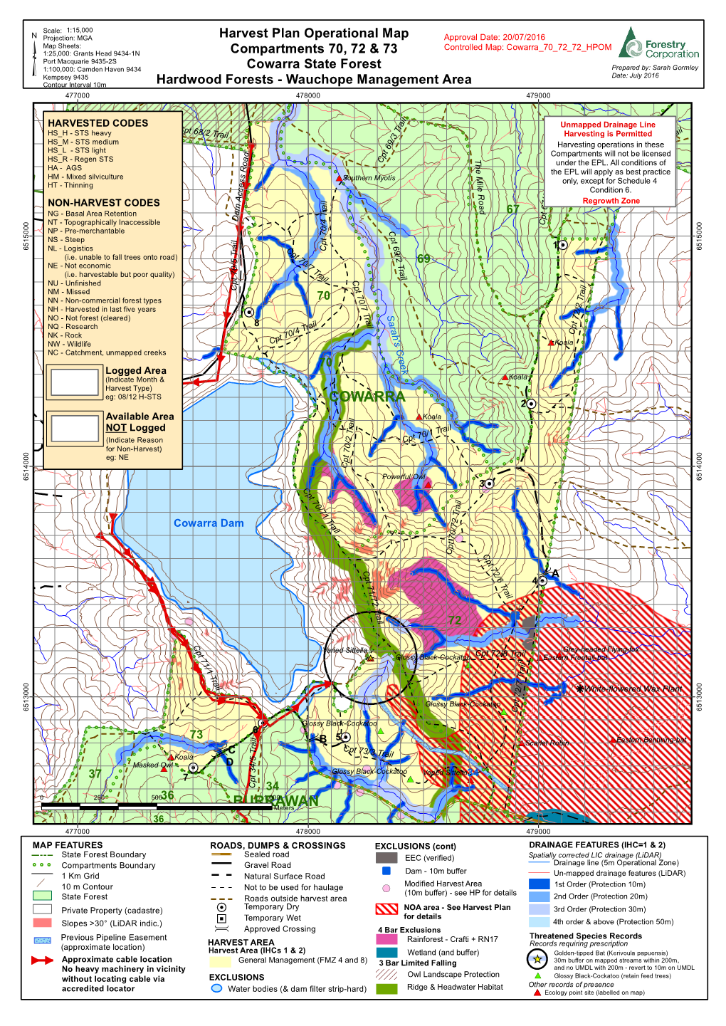 Cowarra State Forest Compartments 70, 72 and 73 Harvest Plan