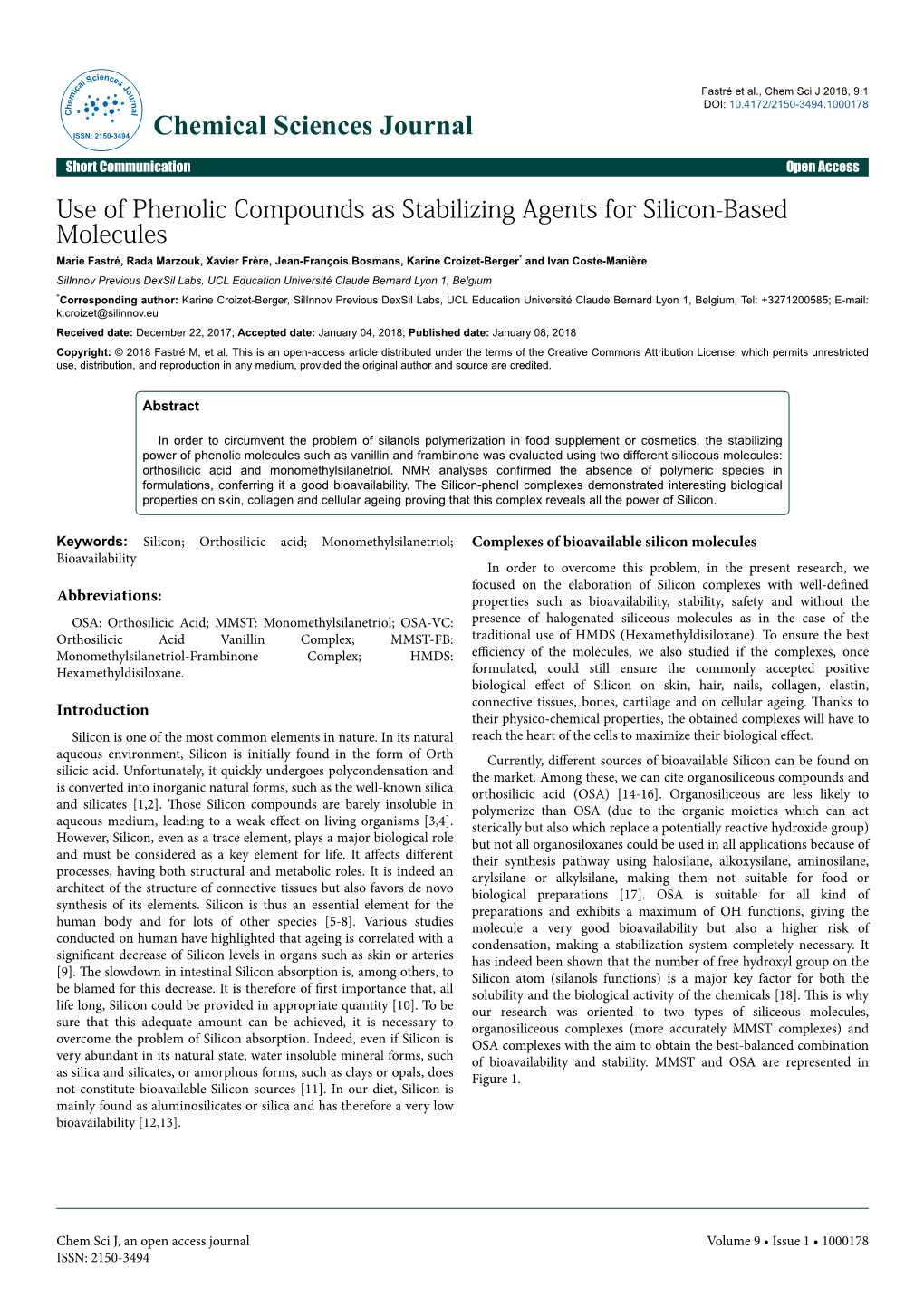 Use of Phenolic Compounds As Stabilizing Agents for Silicon-Based