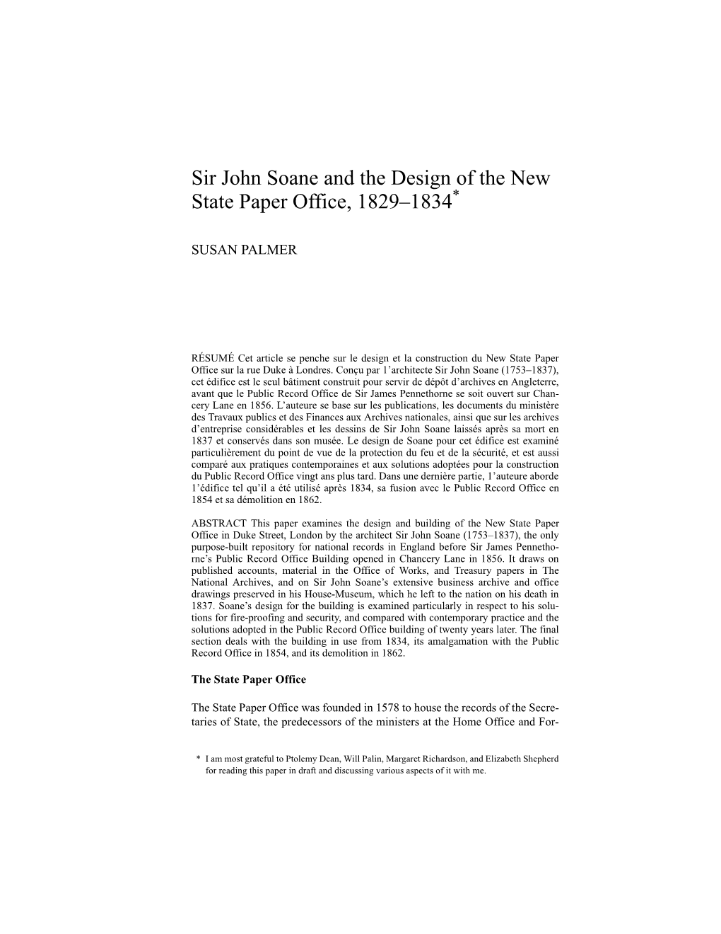 Sir John Soane and the Design of the New State Paper Office, 1829–1834*