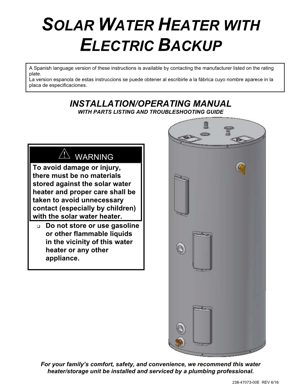 Solar Water Heater with Electric Backup