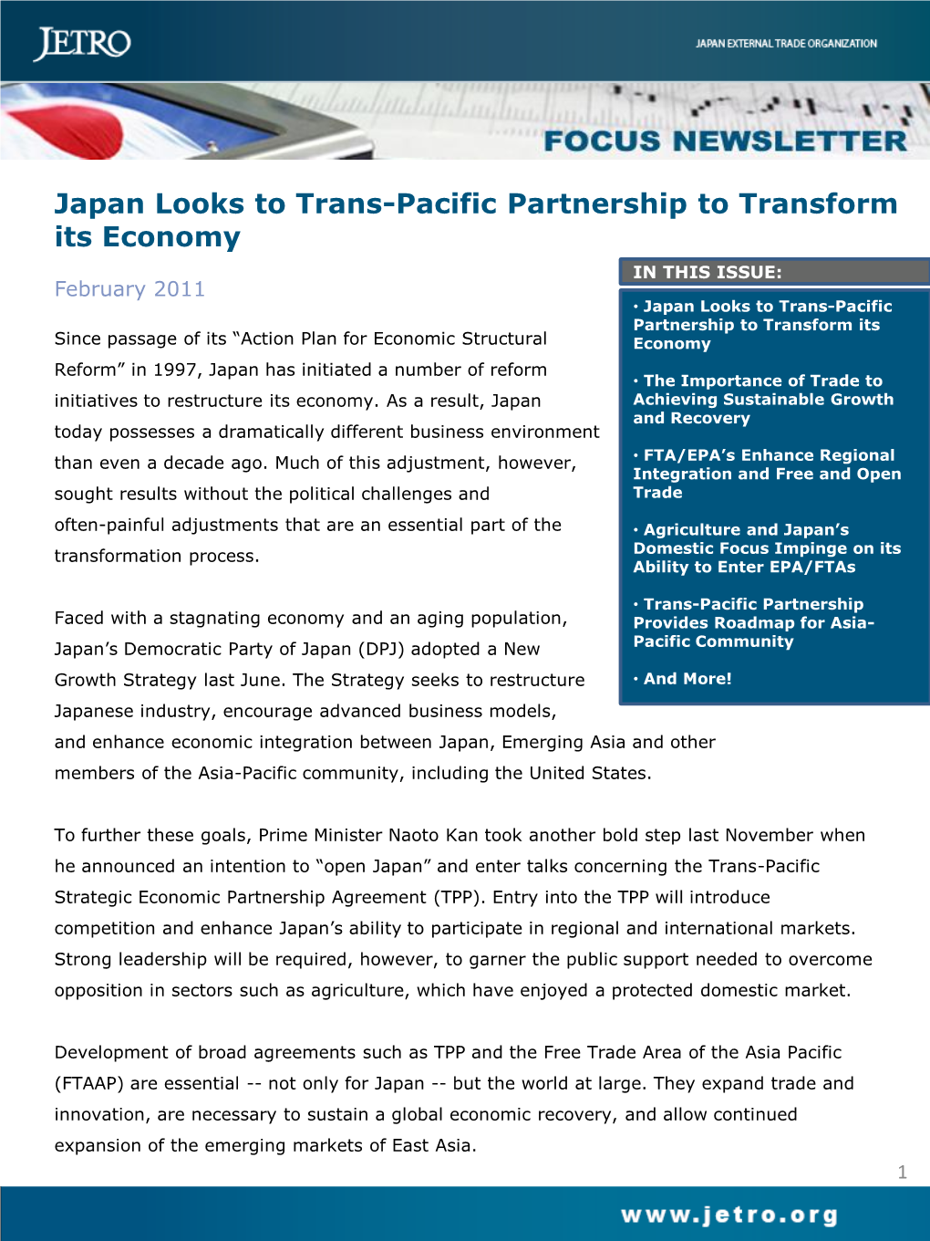 Japan Looks to Trans-Pacific Partnership to Transform Its Economy
