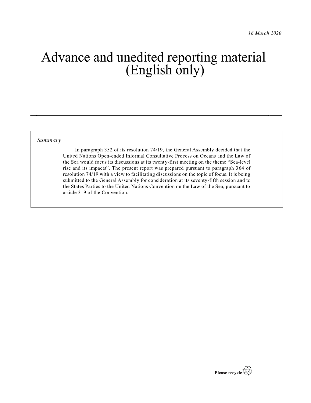 Advance and Unedited Reporting Material (English Only)