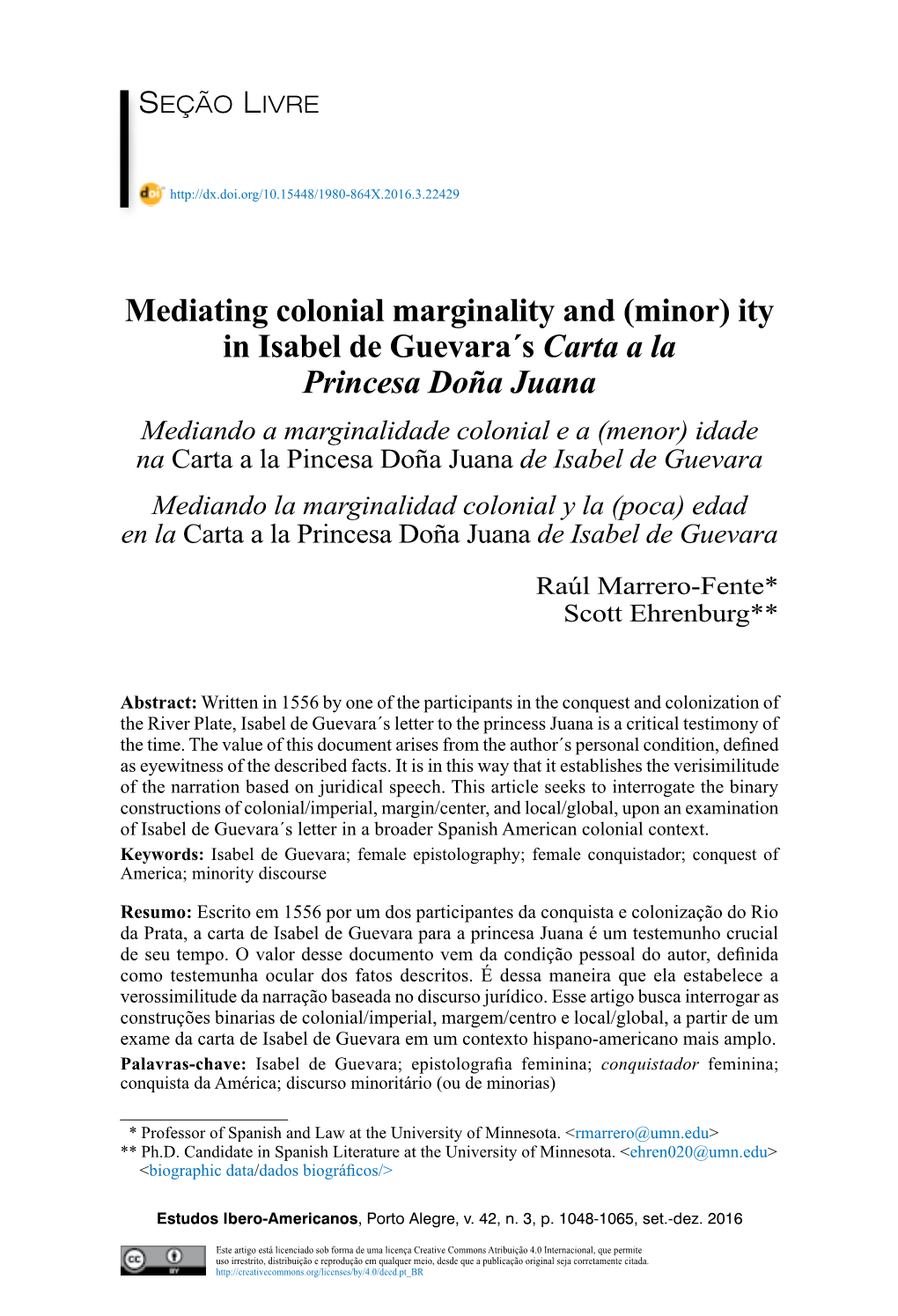 (Minor) Ity in Isabel De Guevara´S Carta a La Princesa Doña Juana