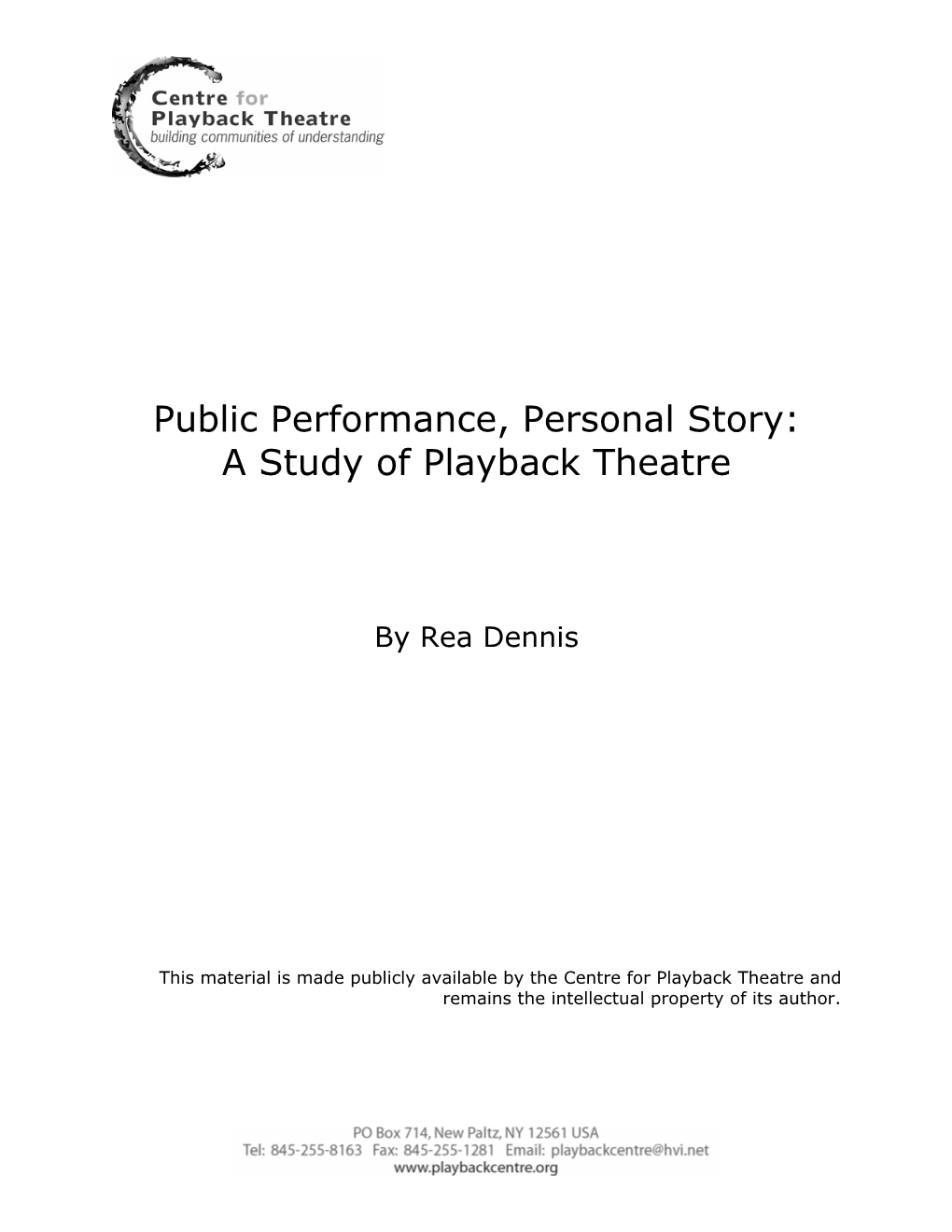 Public Performance, Personal Story: a Study of Playback Theatre