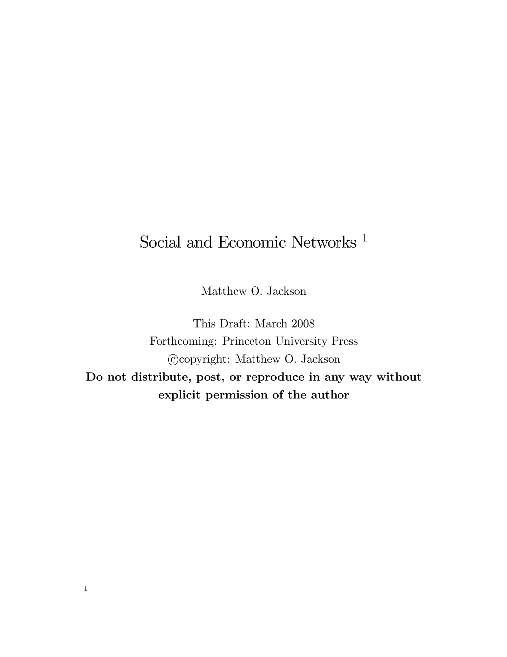 Social and Economic Networks 1