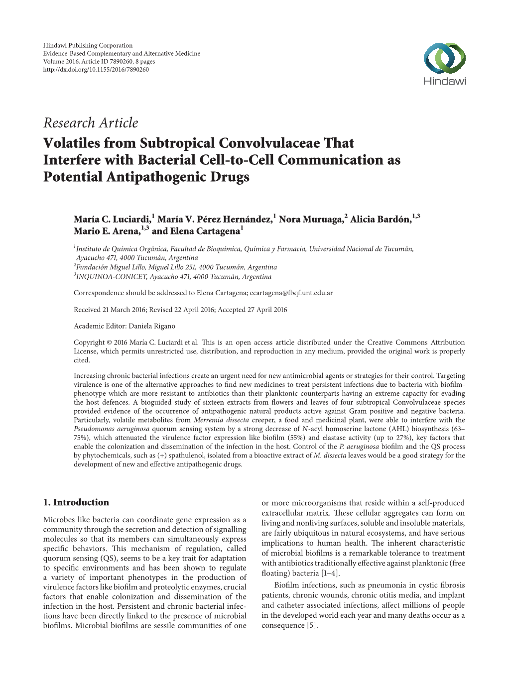 Volatiles from Subtropical Convolvulaceae That Interfere with Bacterial Cell-To-Cell Communication As Potential Antipathogenic Drugs