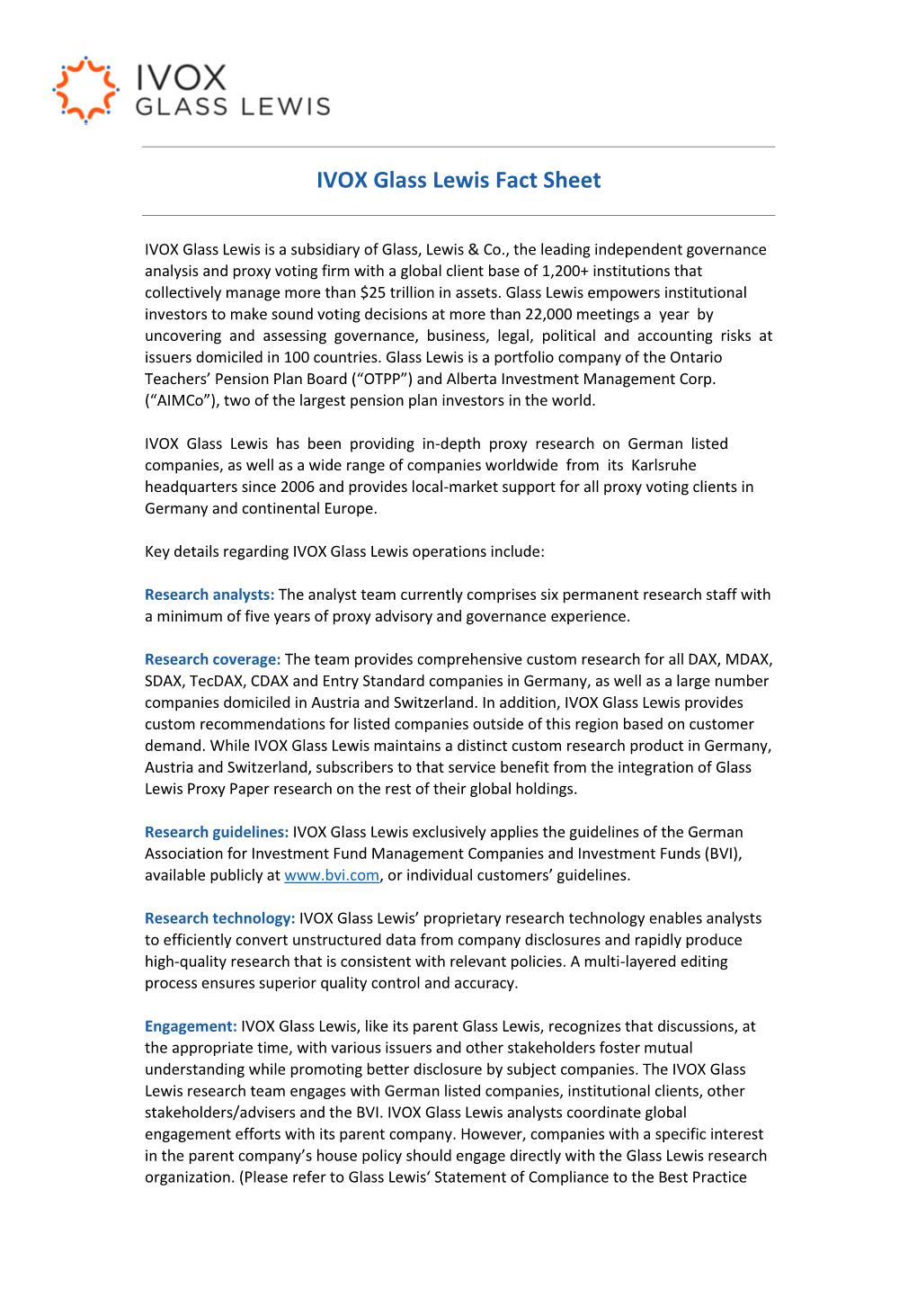 IVOX Glass Lewis Fact Sheet