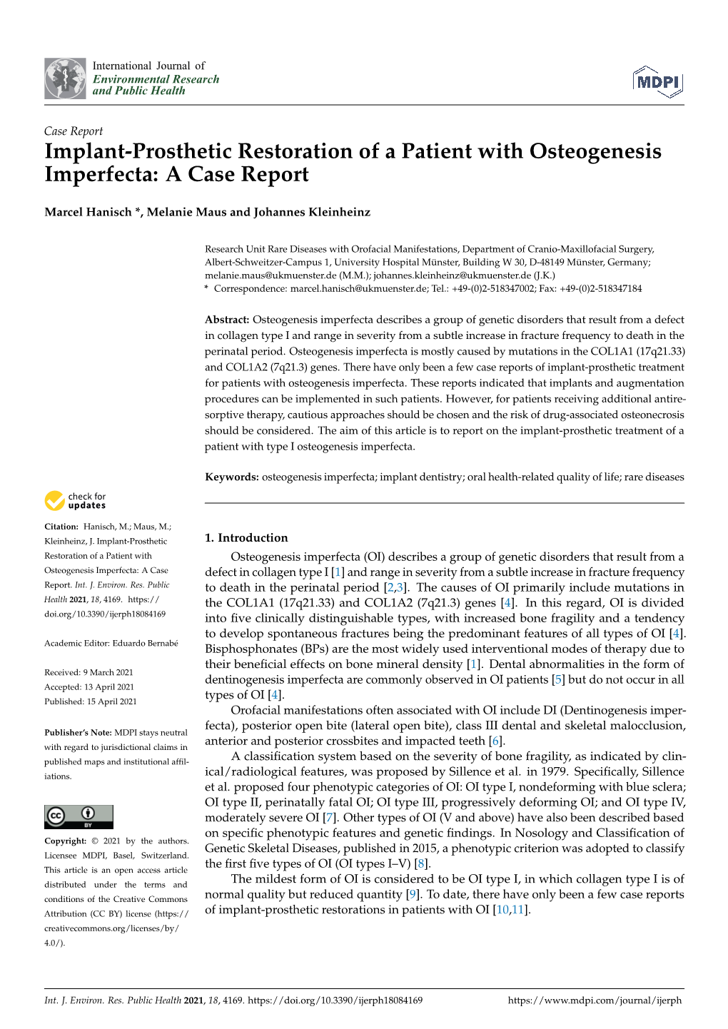 Implant-Prosthetic Restoration of a Patient with Osteogenesis Imperfecta: a Case Report