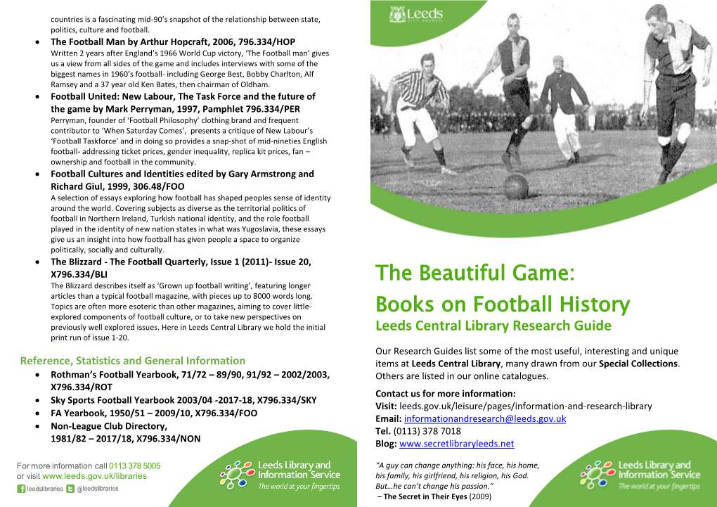 Books on Football History Explored Components of Football Culture, Or to Take New Perspectives On