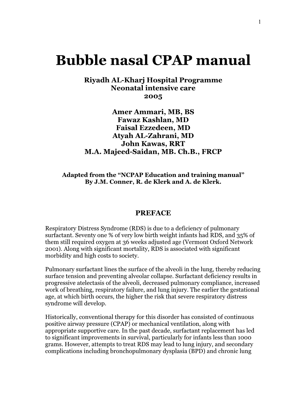 Bubble Nasal CPAP Manual