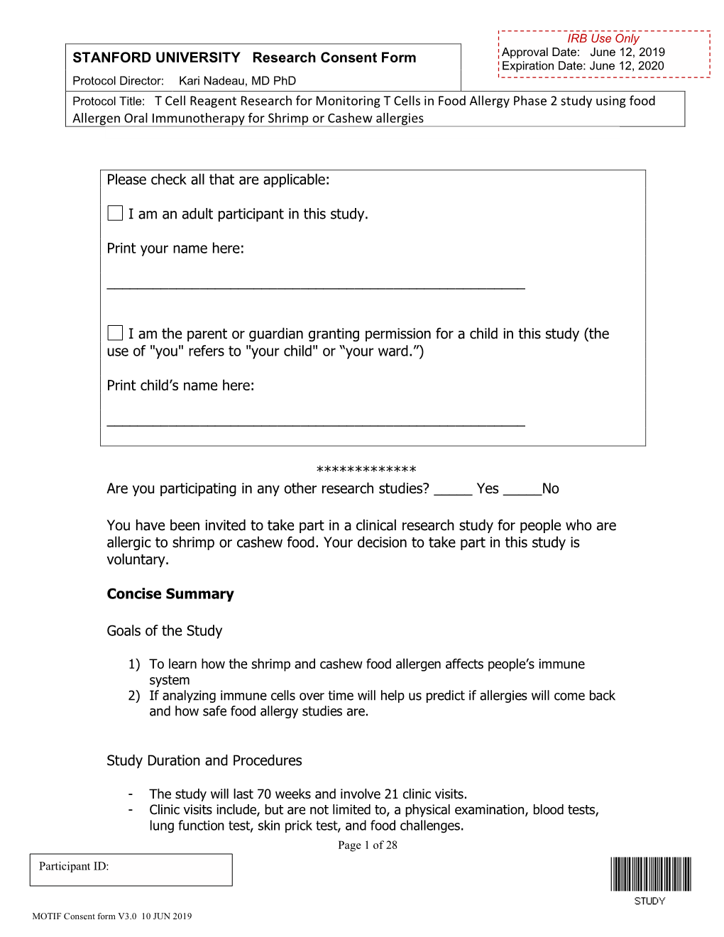 STANFORD UNIVERSITY Research Consent Form Protocol Title