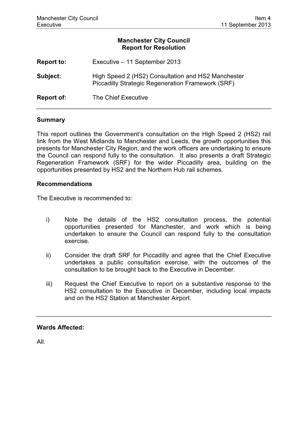 Consultation and HS2 Manchester Piccadilly Strategic Regeneration Framework (SRF)