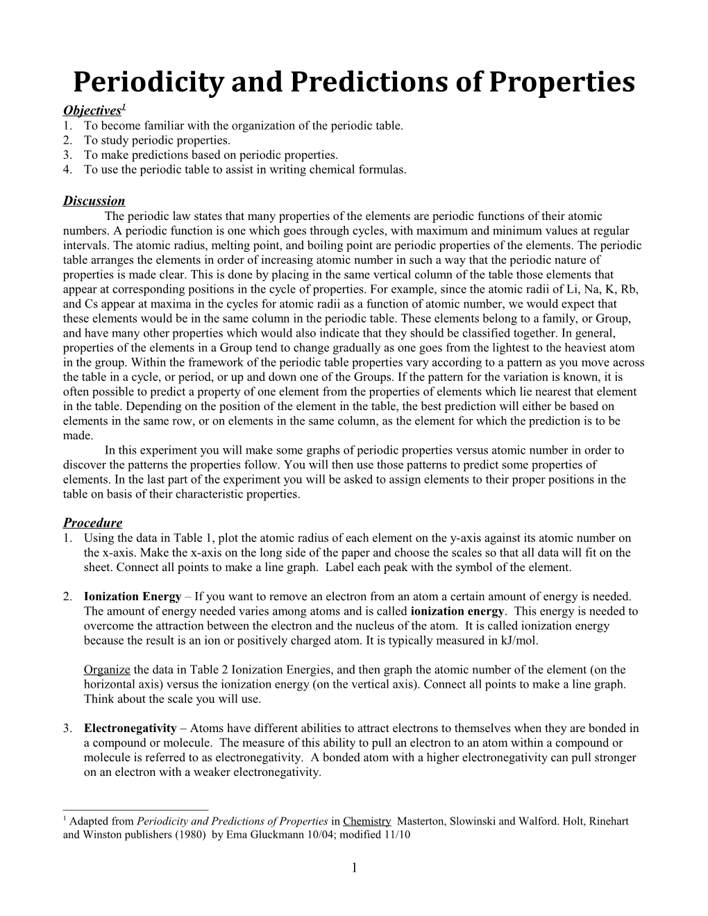 Periodicity and Predictions of Properties