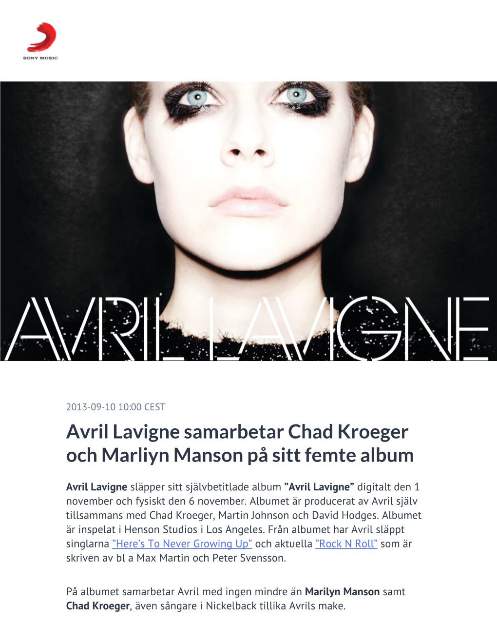 Avril Lavigne Samarbetar Chad Kroeger Och Marliyn Manson På Sitt Femte Album