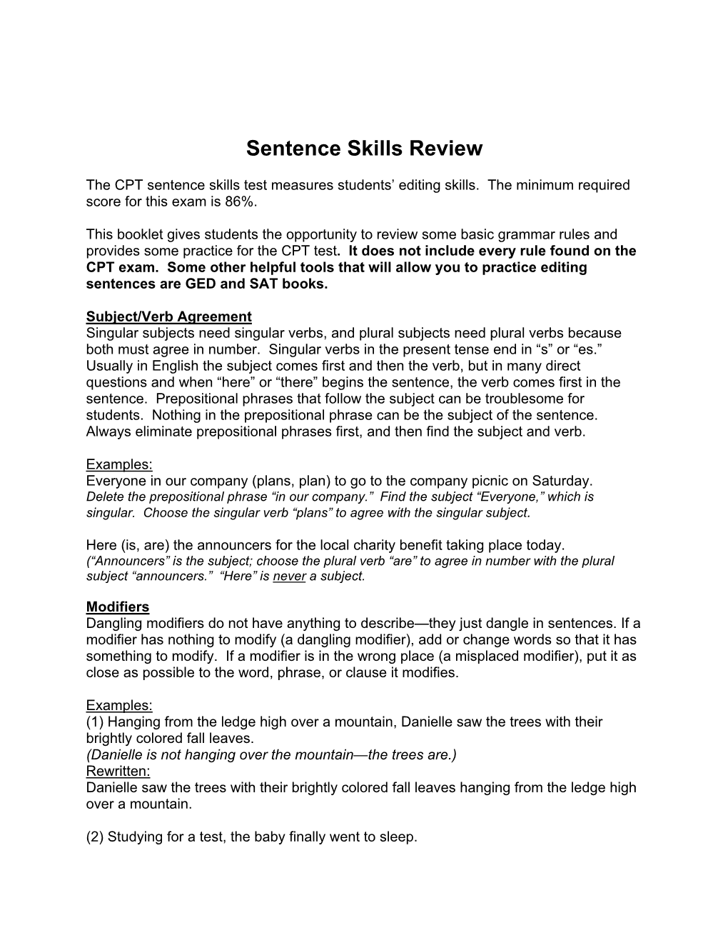 Sentence Skills Review