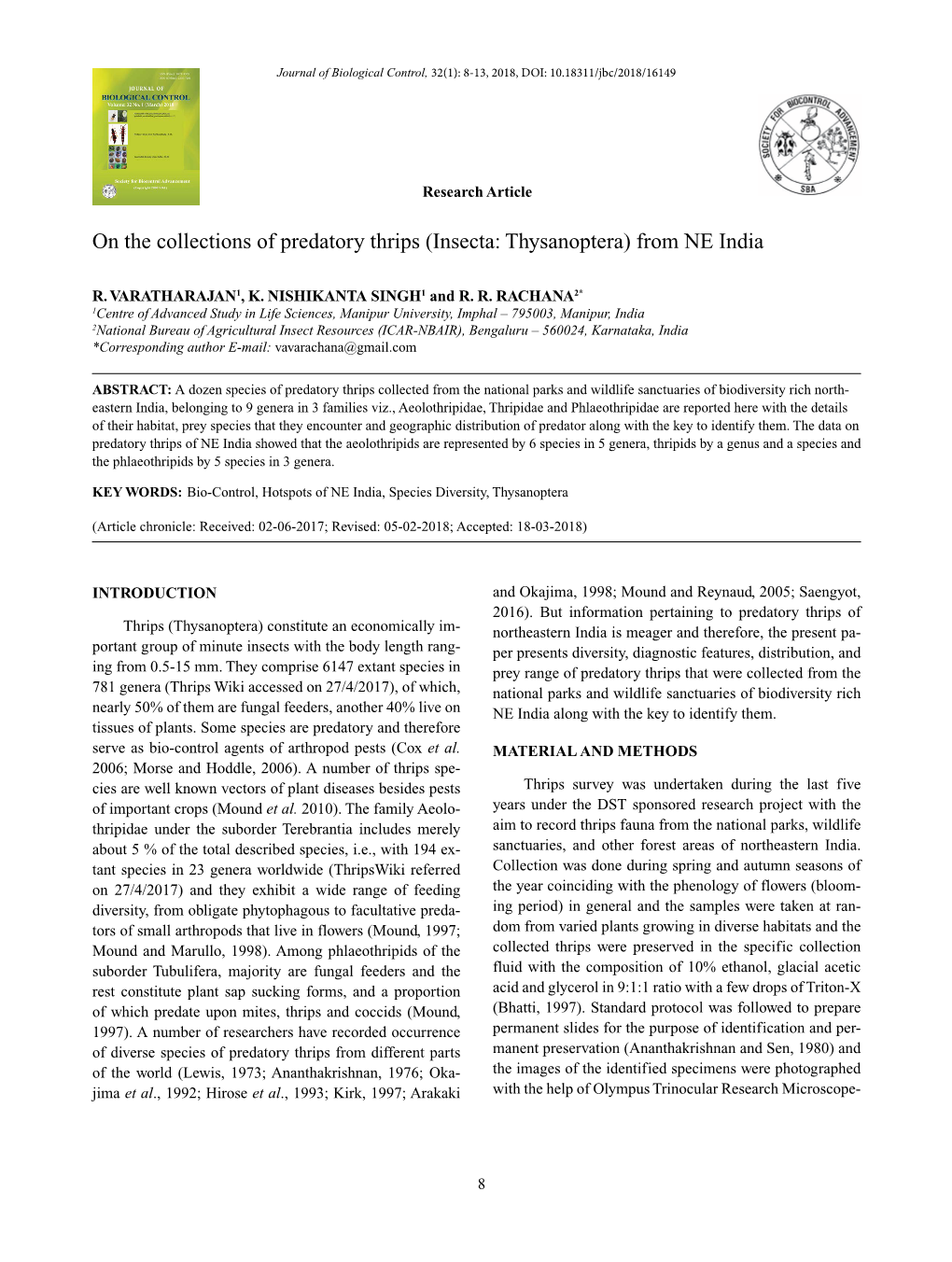 On the Collections of Predatory Thrips (Insecta: Thysanoptera) from NE India