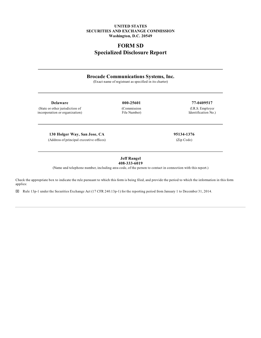 FORM SD Specialized Disclosure Report