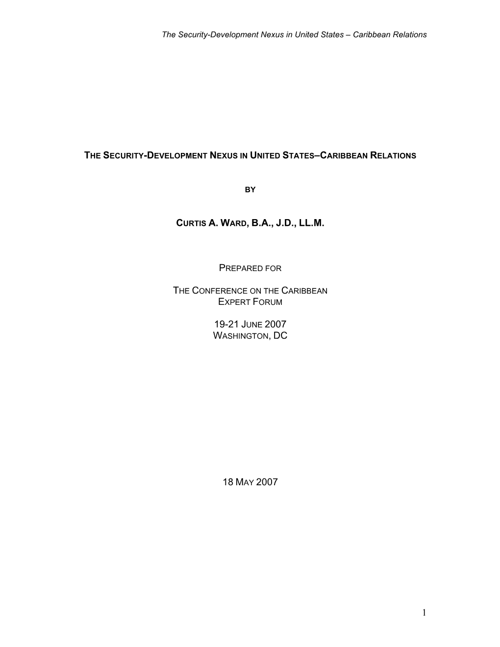 Security-Development Nexus in Us-Caribbean Relations