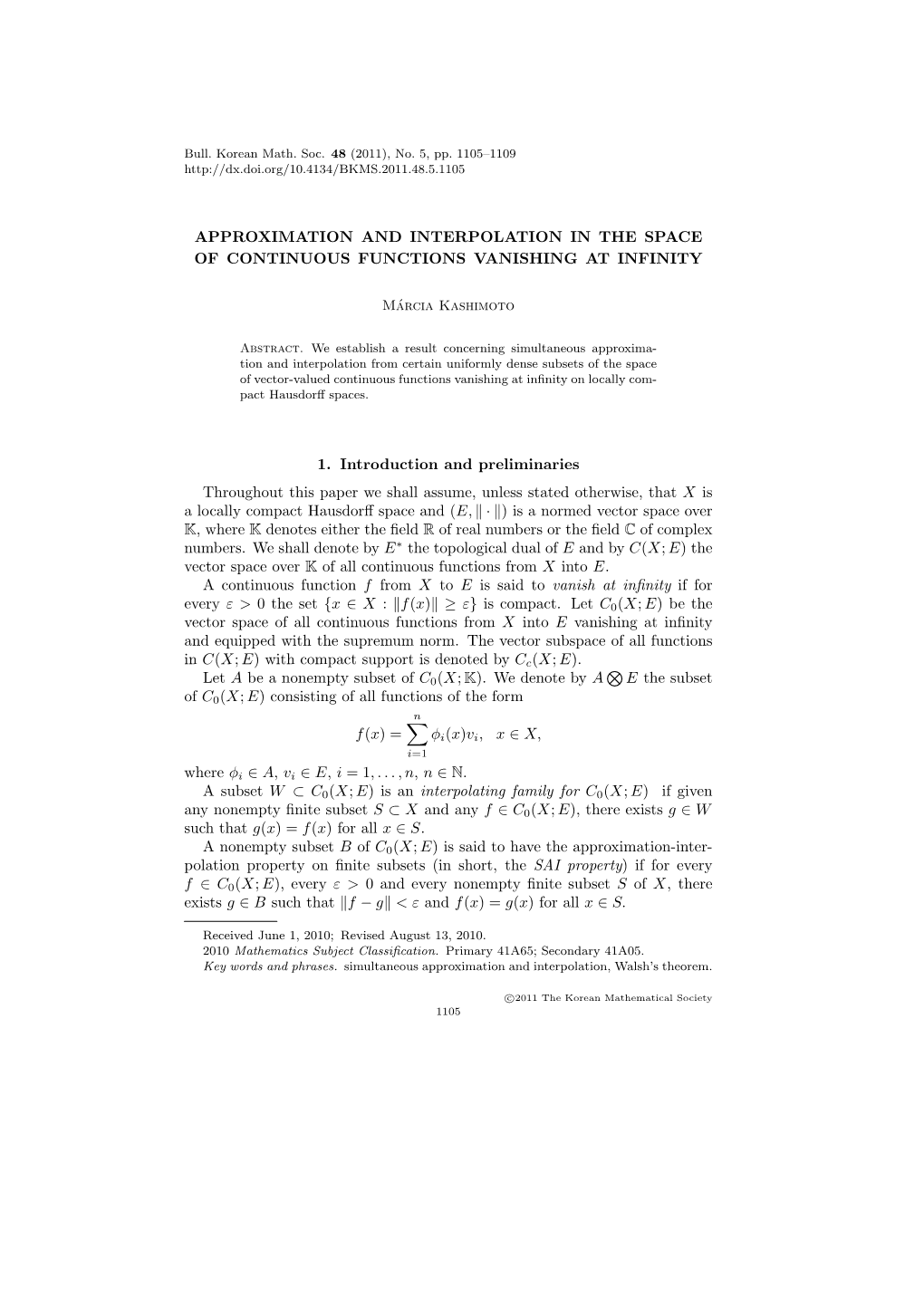 Approximation and Interpolation in the Space of Continuous Functions Vanishing at Infinity