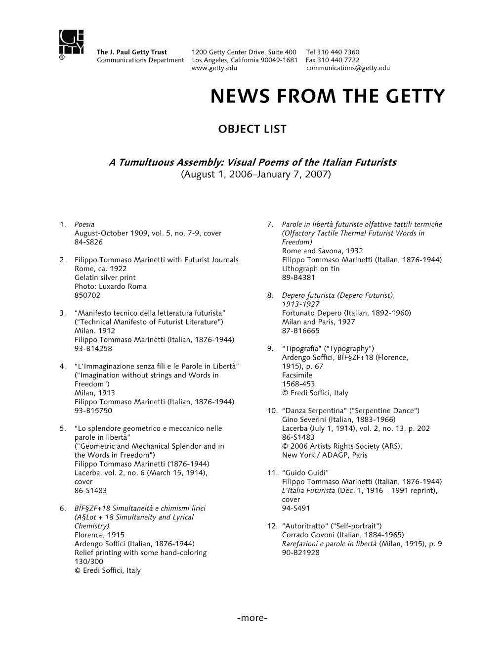 News from the Getty