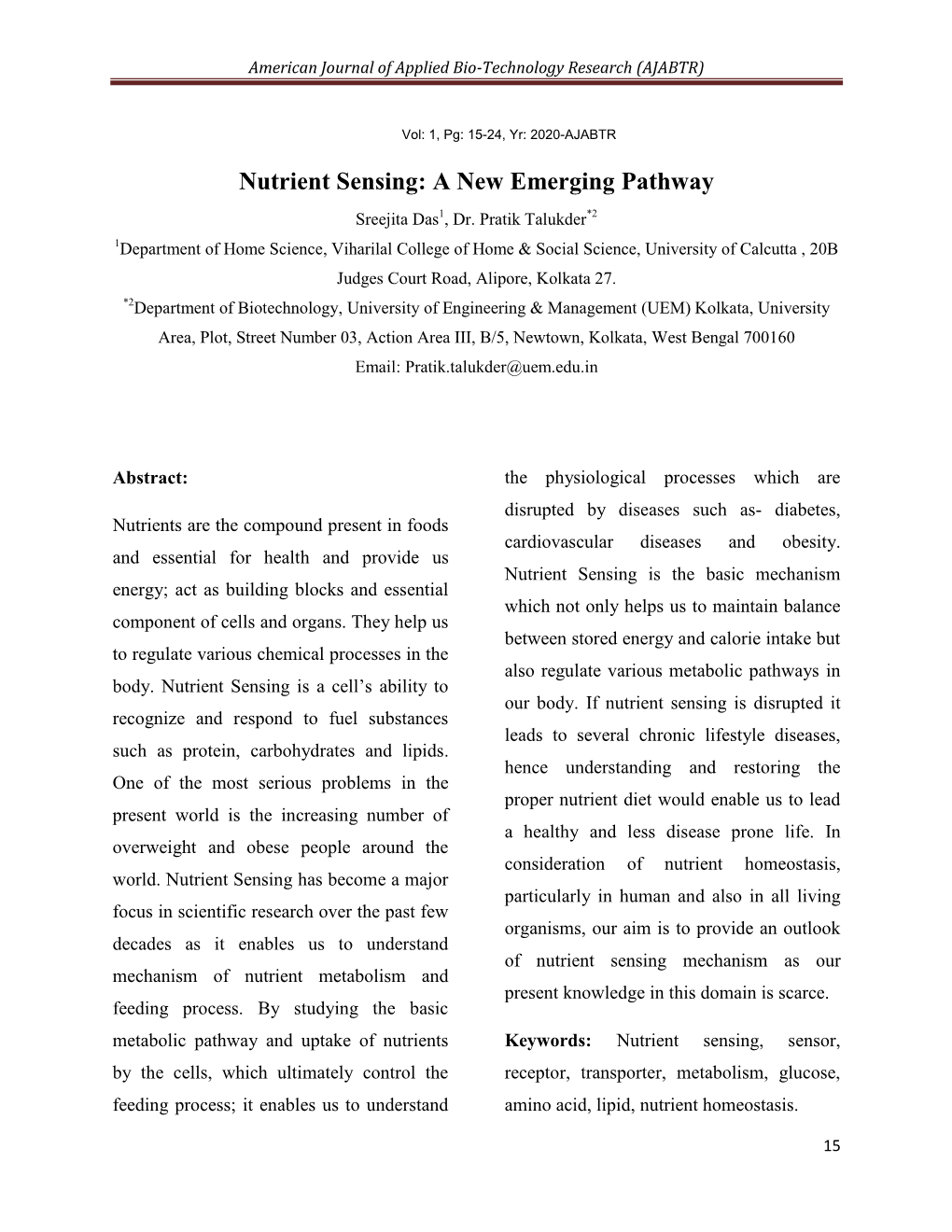 4. Nutrient Sensing a New Emerging Pathway