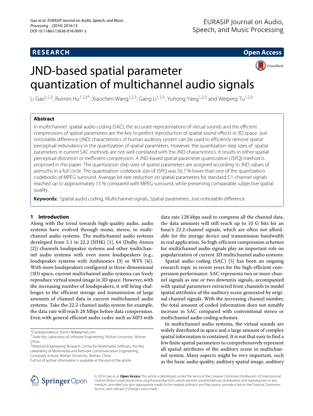 JND Based Spatial Parameters Quantization of Multichannel Audio