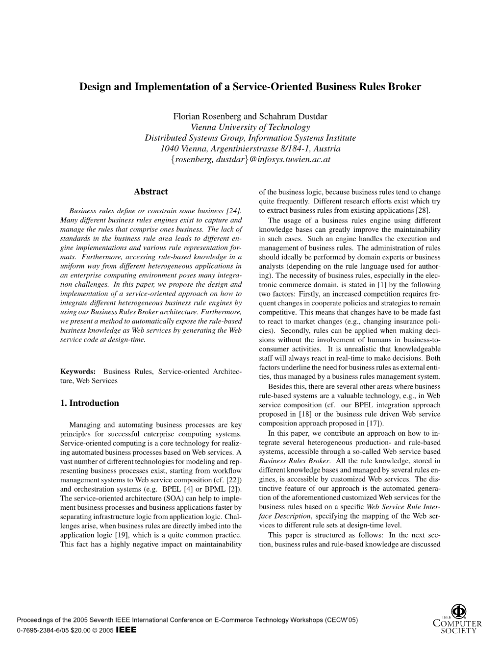 Design and Implementation of a Service-Oriented Business Rules Broker