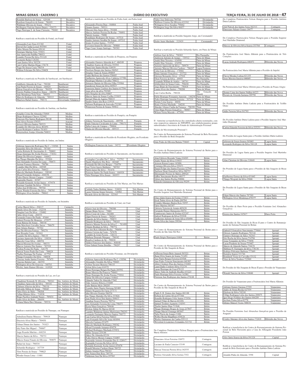 Caderno 1 Diário Do Executivo Terça-Feira, 31 De Julho De 2018 – 47