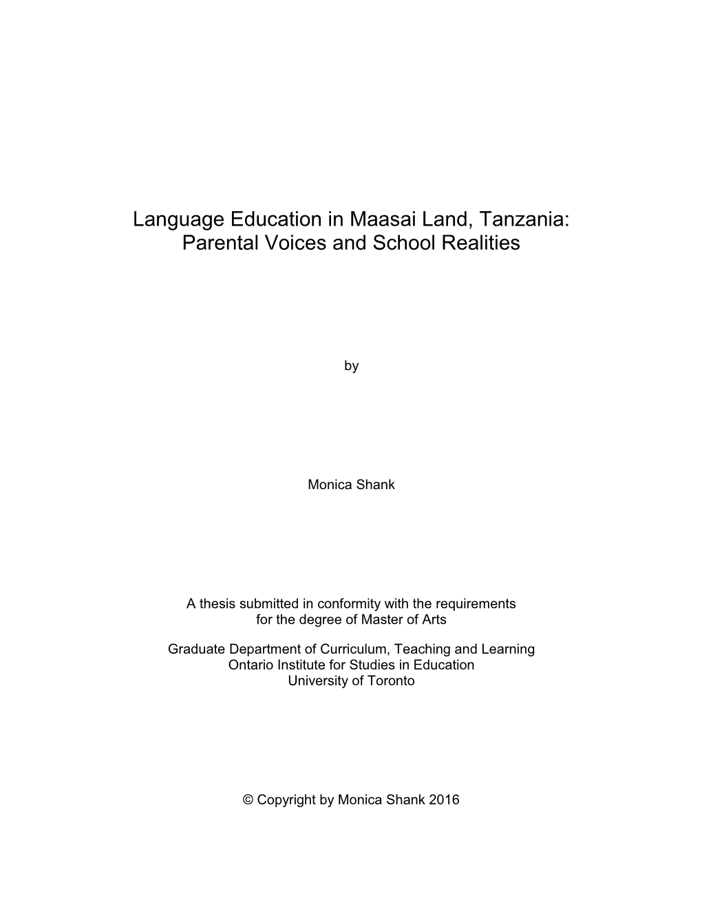Language Education in Maasai Land, Tanzania: Parental Voices and School Realities