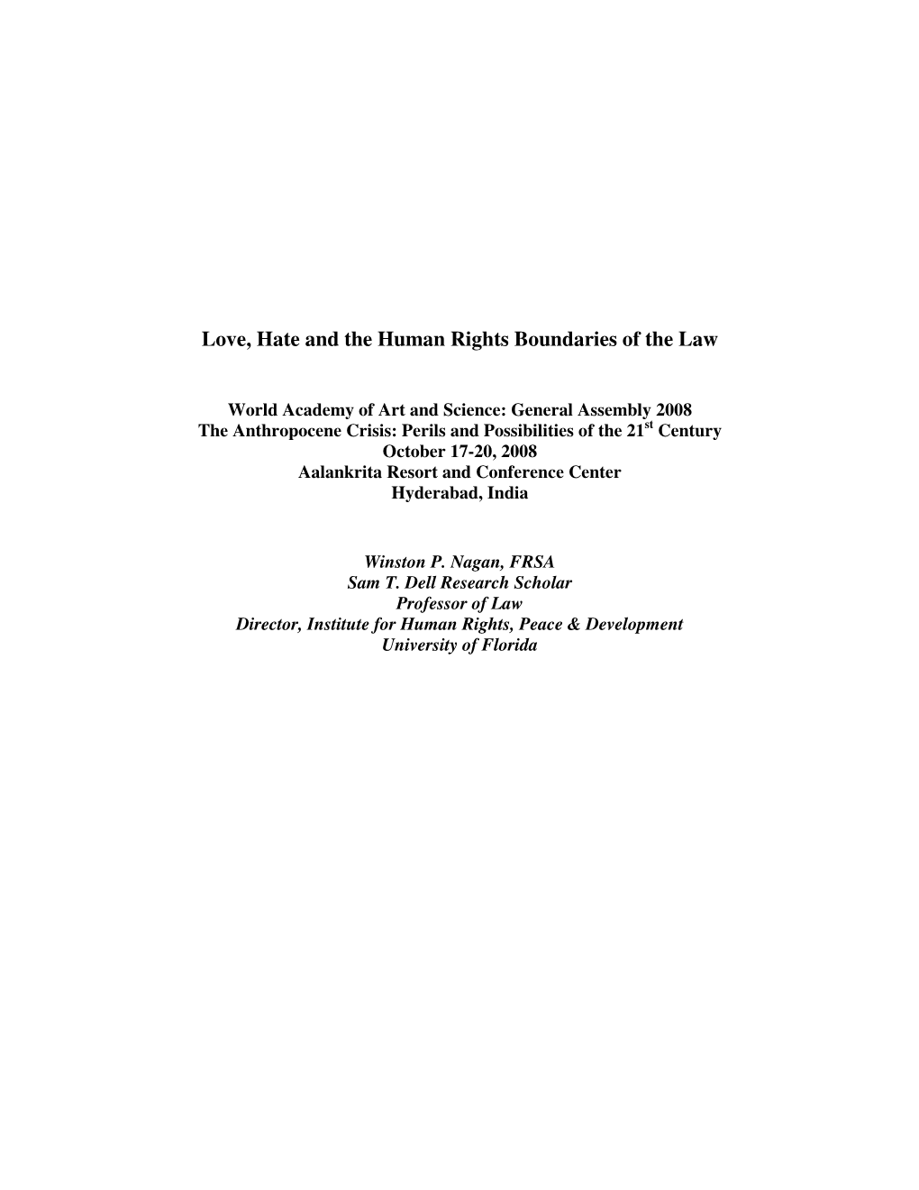Love, Hate and the Human Rights Boundaries of the Law