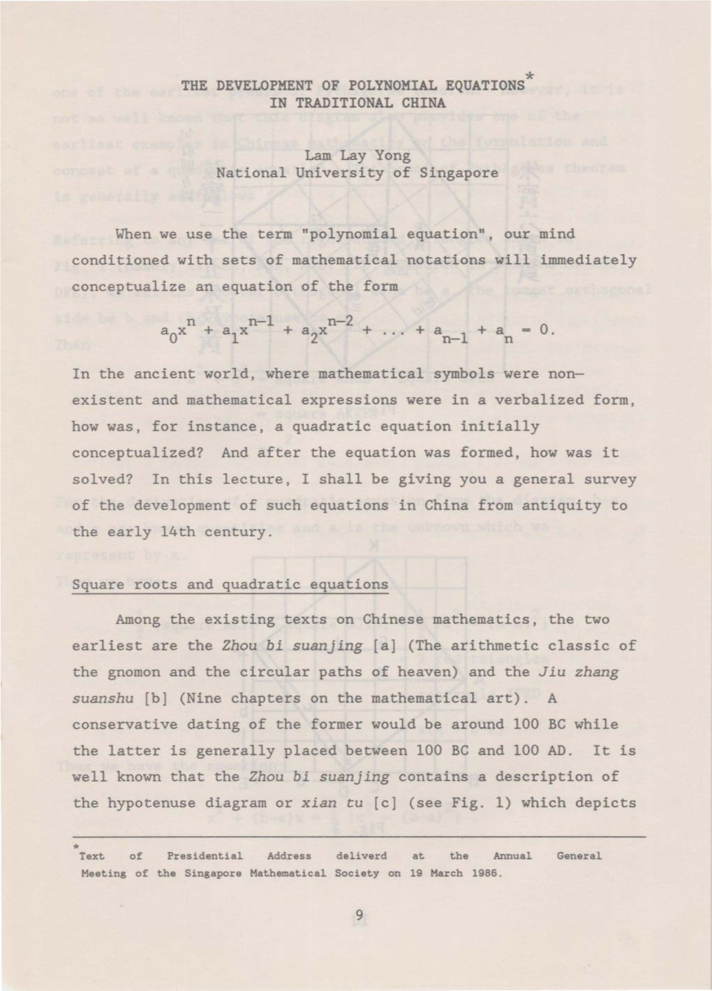 The Development of Polynomial Equations in Traditional China(Lam