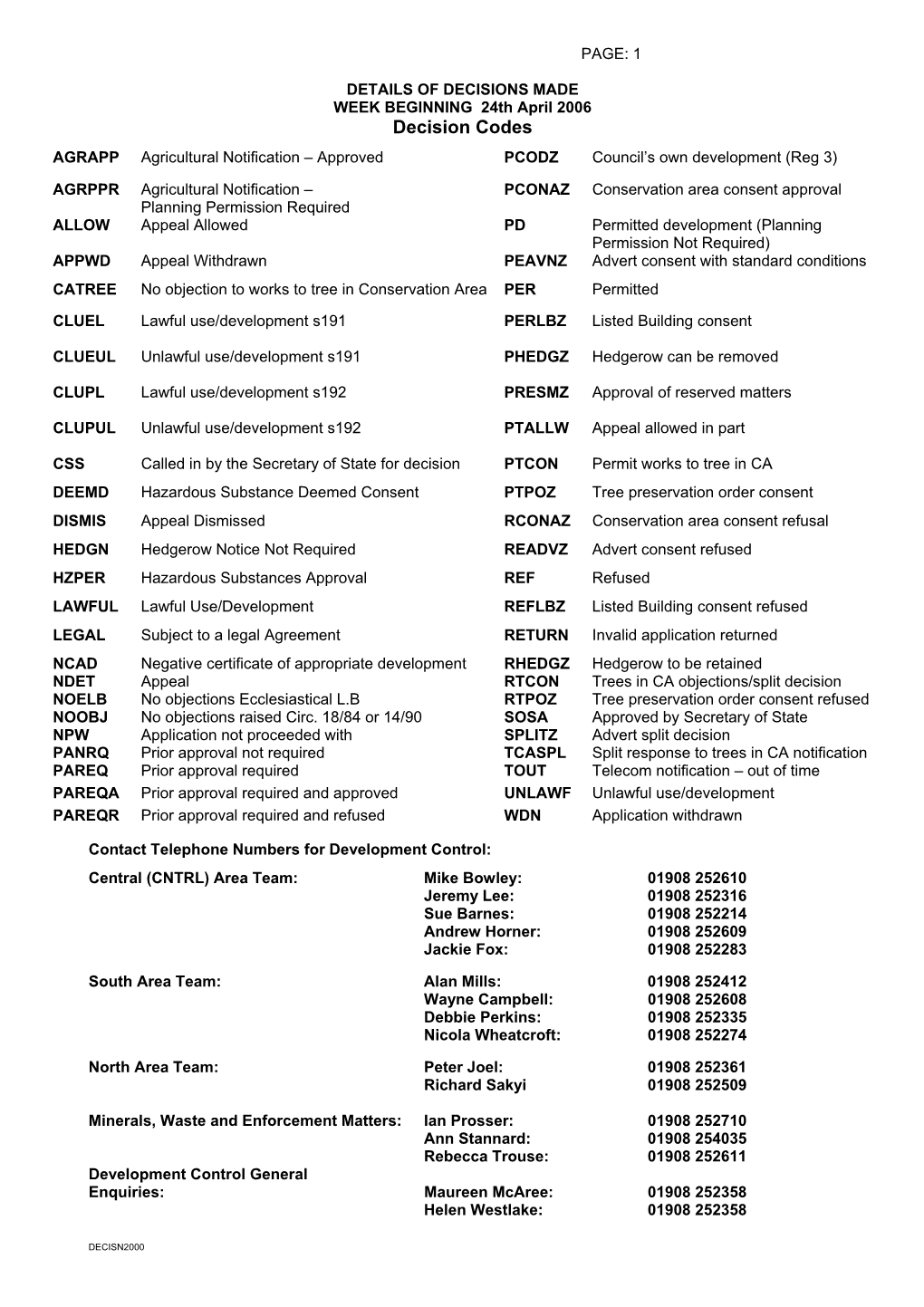 Decision Codes